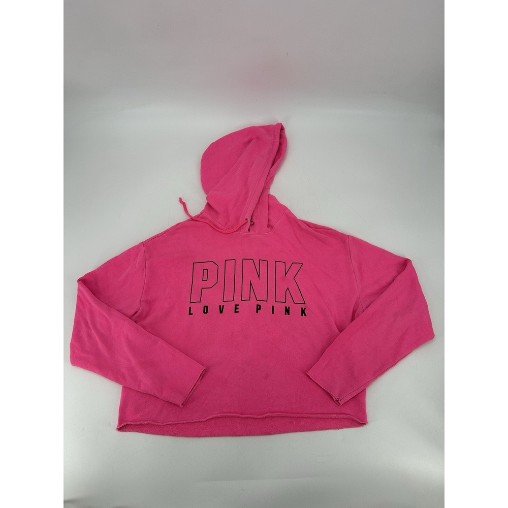 Victoria's Secret Pink Fleece Cropped Cinched Campus Hoodie Logo Hot Pink M